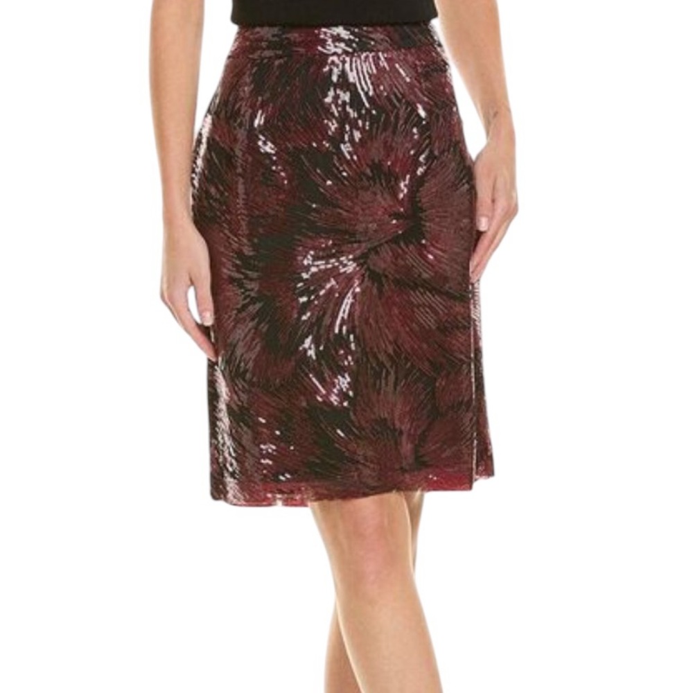 Nanette Nanette Lepore NWT Maroon & Black Elegant Sequin Midi Skirt S